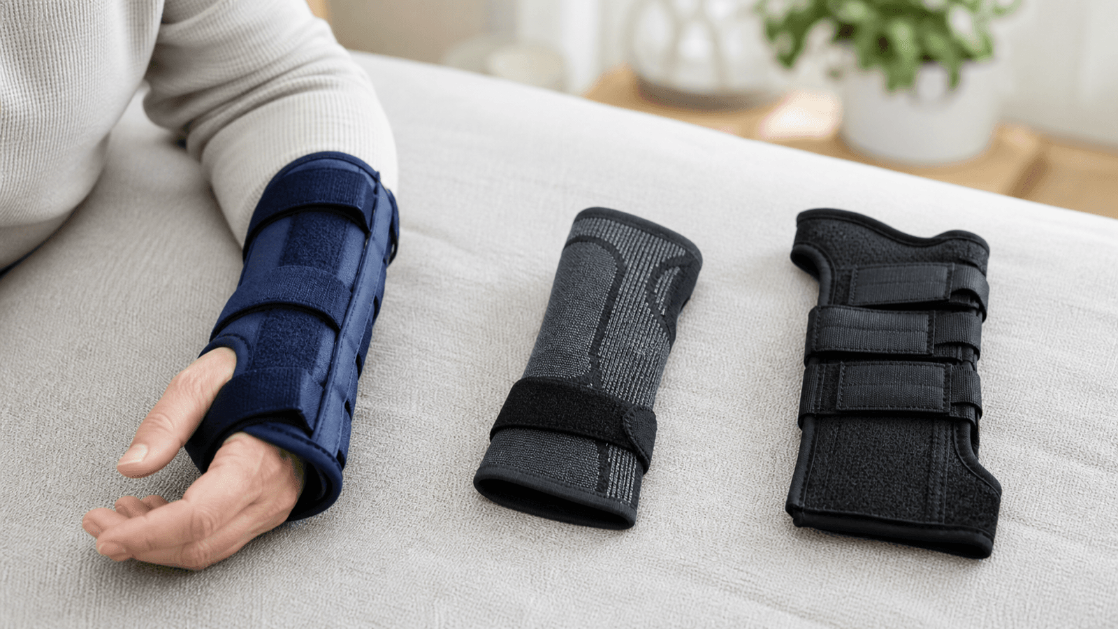 Night splint, fitted brace, and adjustable wrist support styles