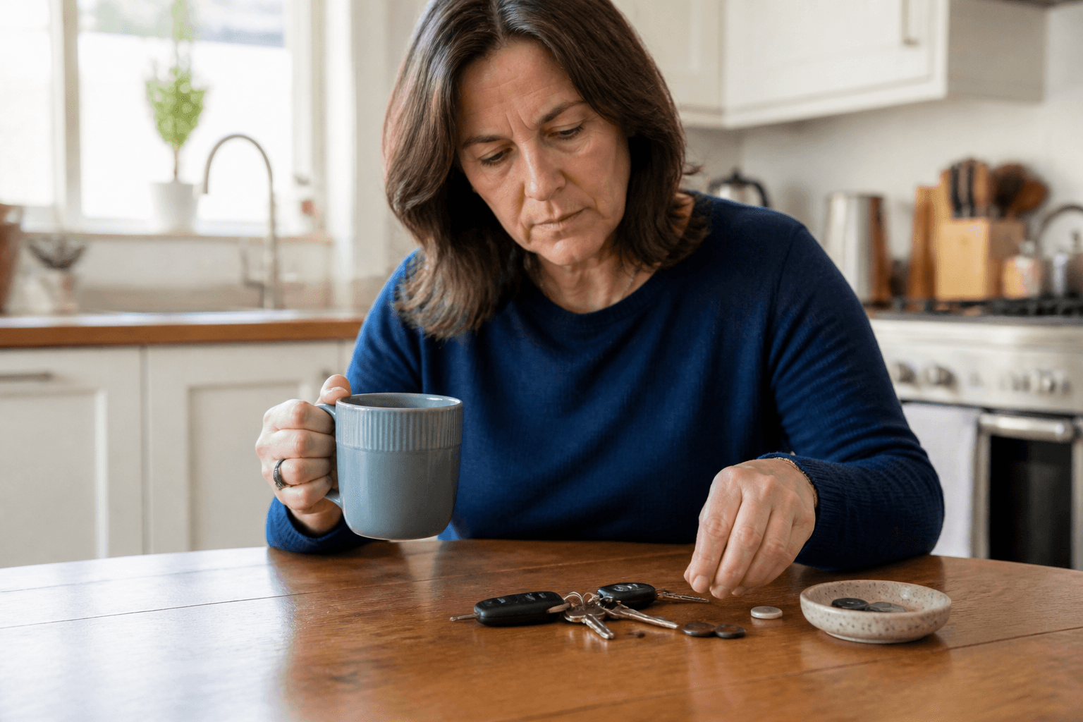 Adult safely handling a mug, keys, and buttons while noticing hand function