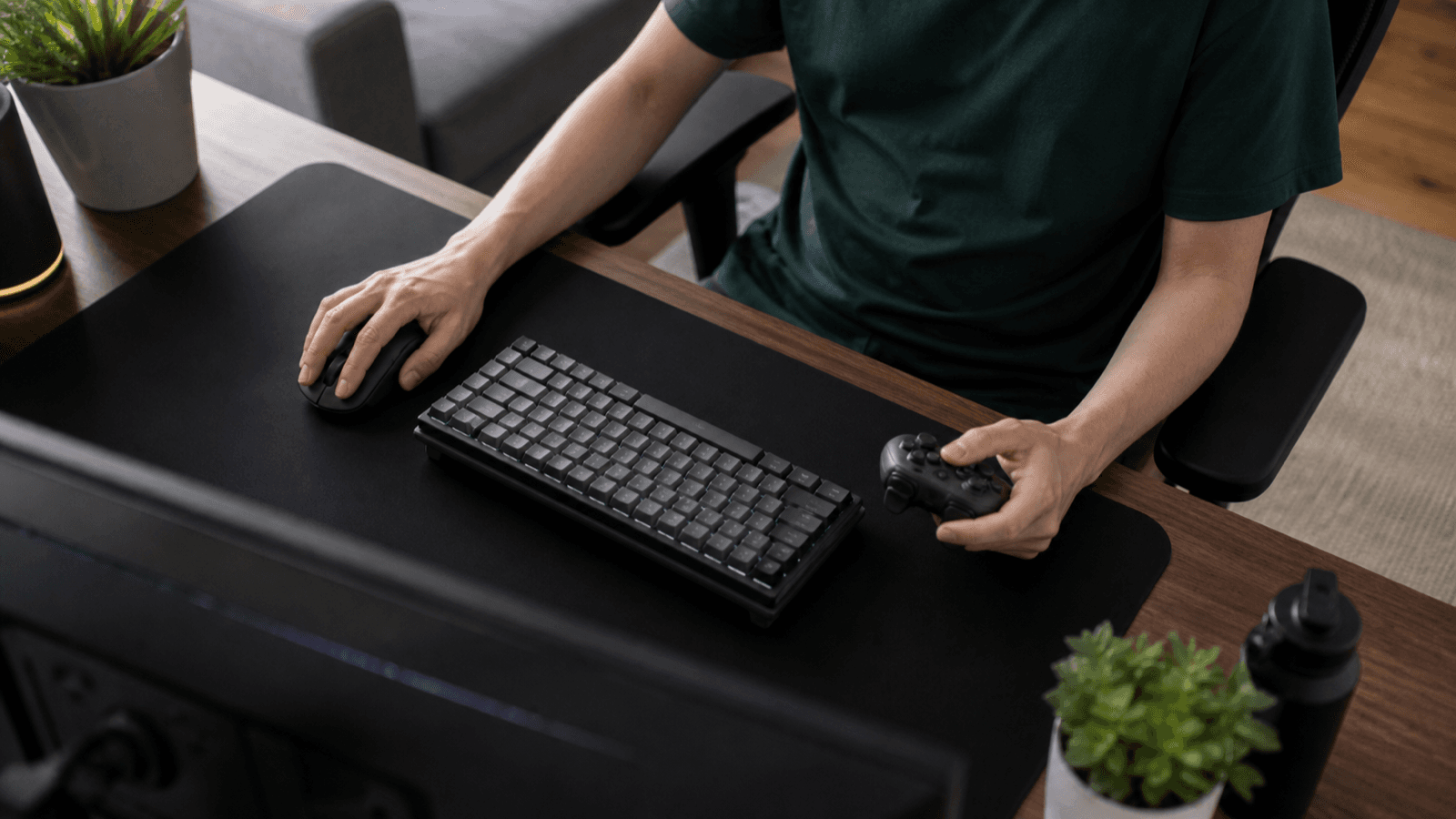 Controller, mouse, and keyboard arranged to reduce reach