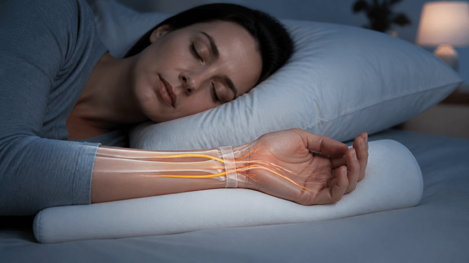 Neutral wrist support and relaxed hand position on a pillow