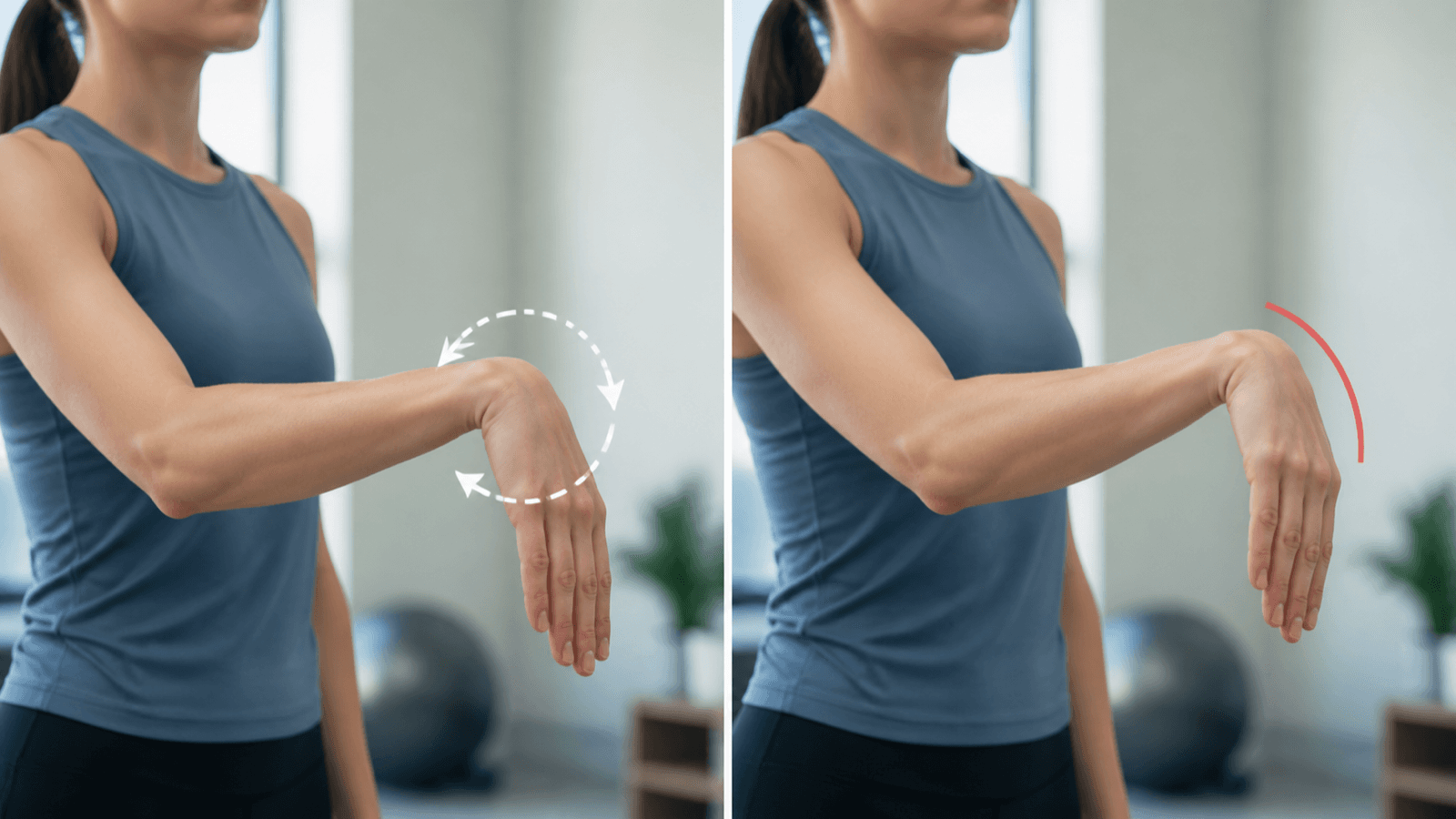 Controlled wrist circle compared with an overextended wrist position