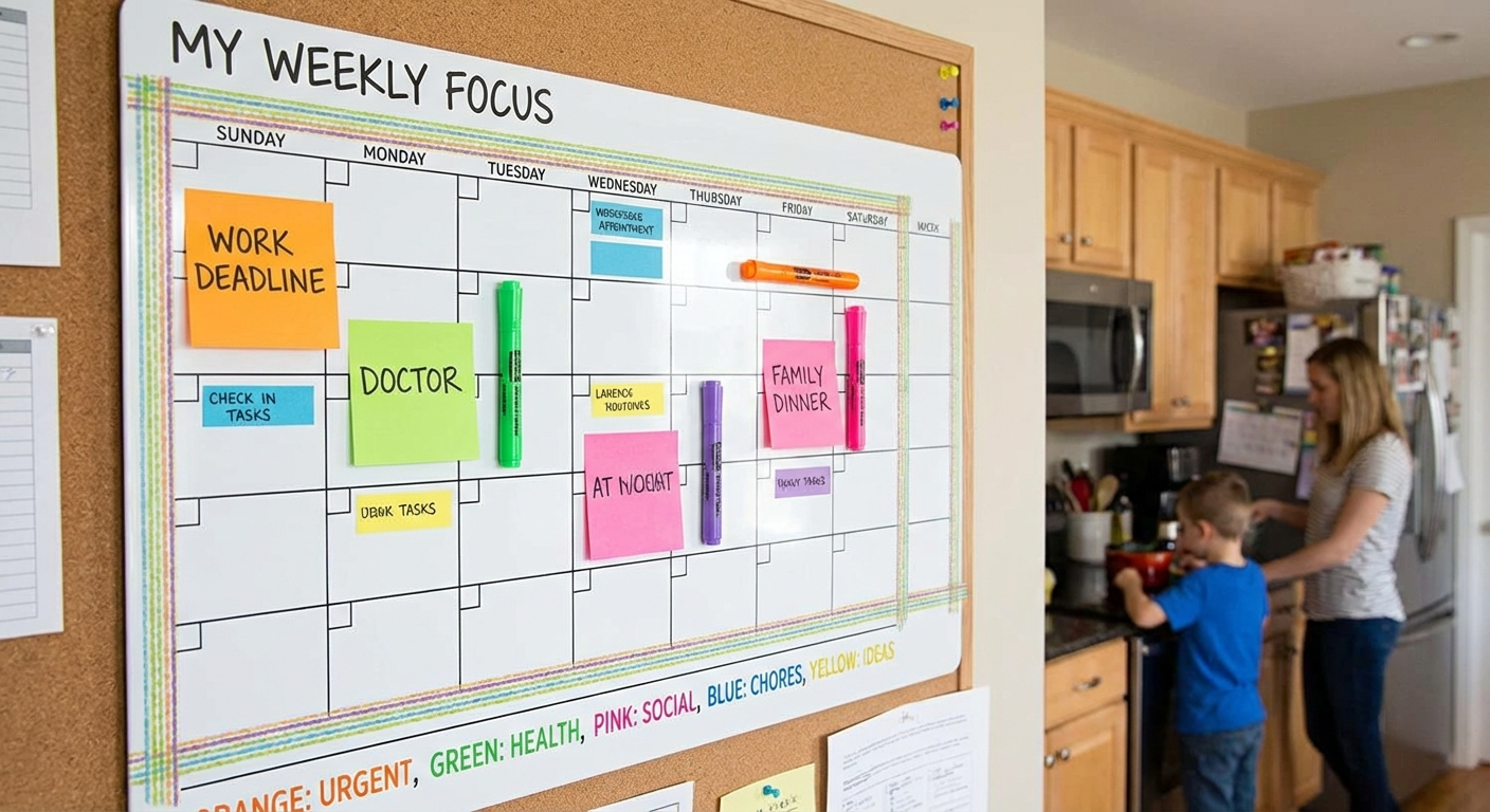 An ADHD-friendly calendar is visual, colour-coded and reviewed at the same time daily