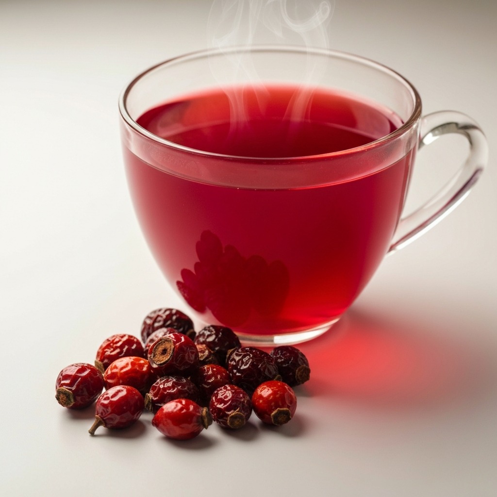 Rosehip tea with dried rose hips — additional anti-inflammatory herbal option