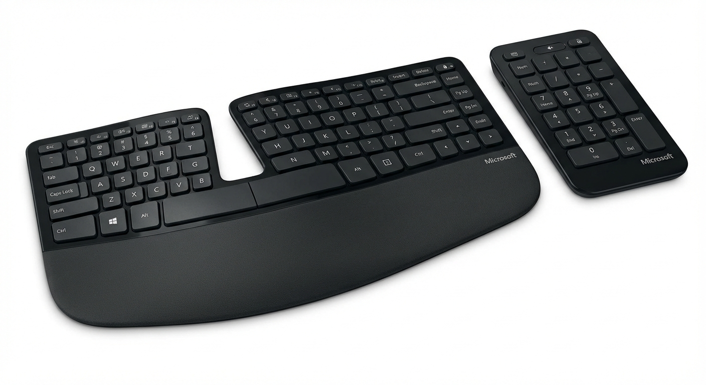 Microsoft Sculpt Ergonomic Keyboard separated split design on desk