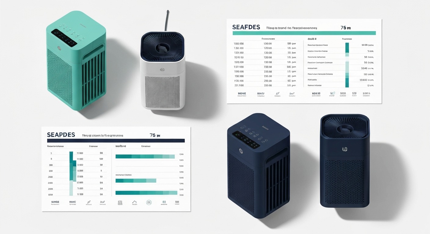 Infographic comparing Dyson vs Levoit CADR scores room coverage and running costs 2026