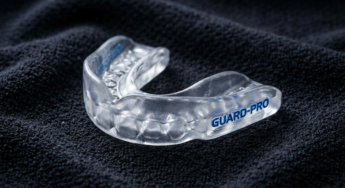 Medical infographic: [mouth guard product close-up]