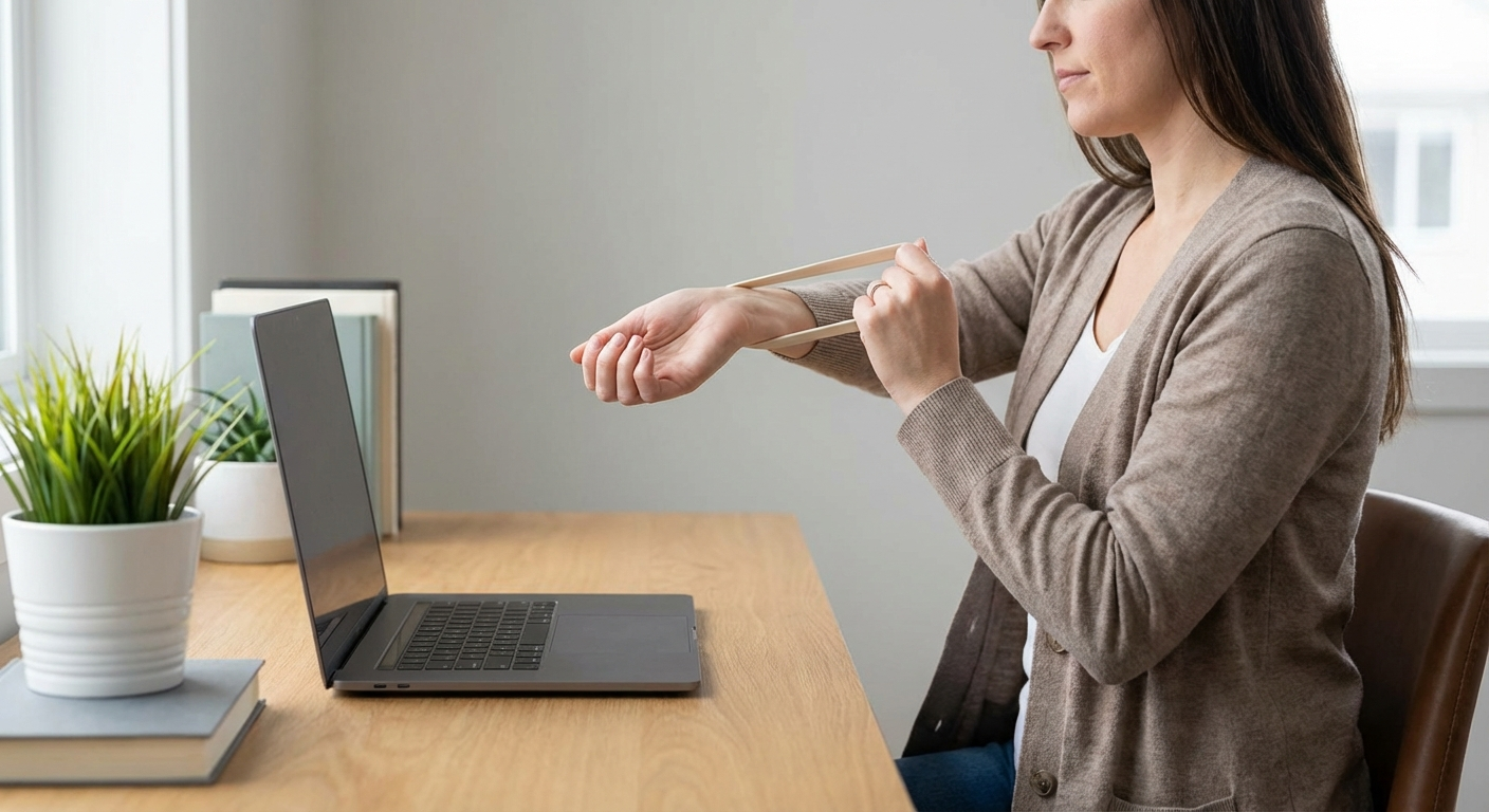 Person wearing wrist brace during physical therapy exercise