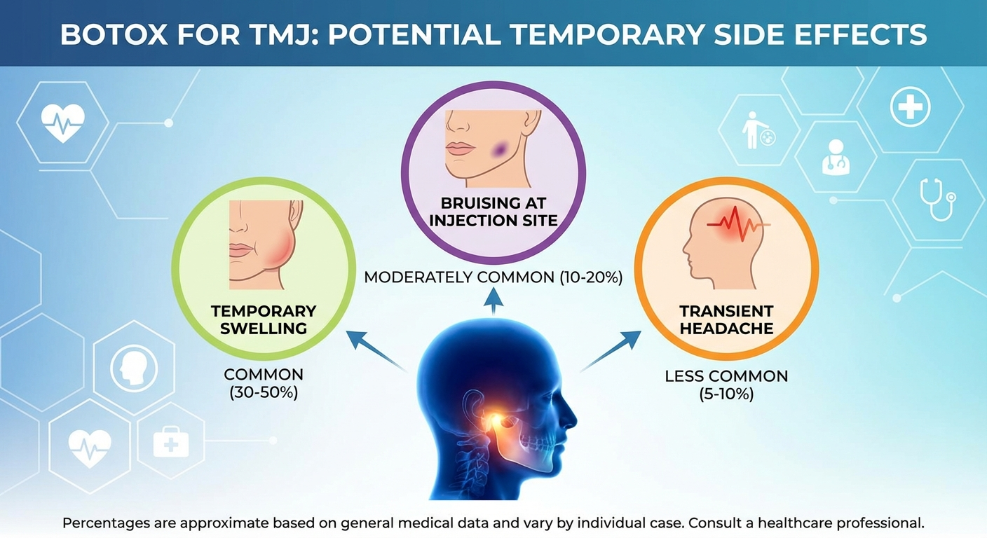Infographic showing common and rare side effects of Botox injections for TMJ treatment