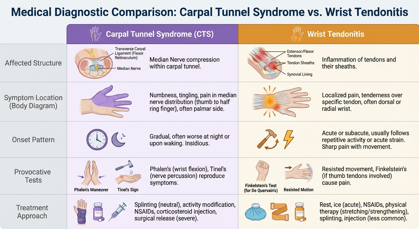 Medical infographic: Professional photograph of a doctor performing a Phalen's test on a pa